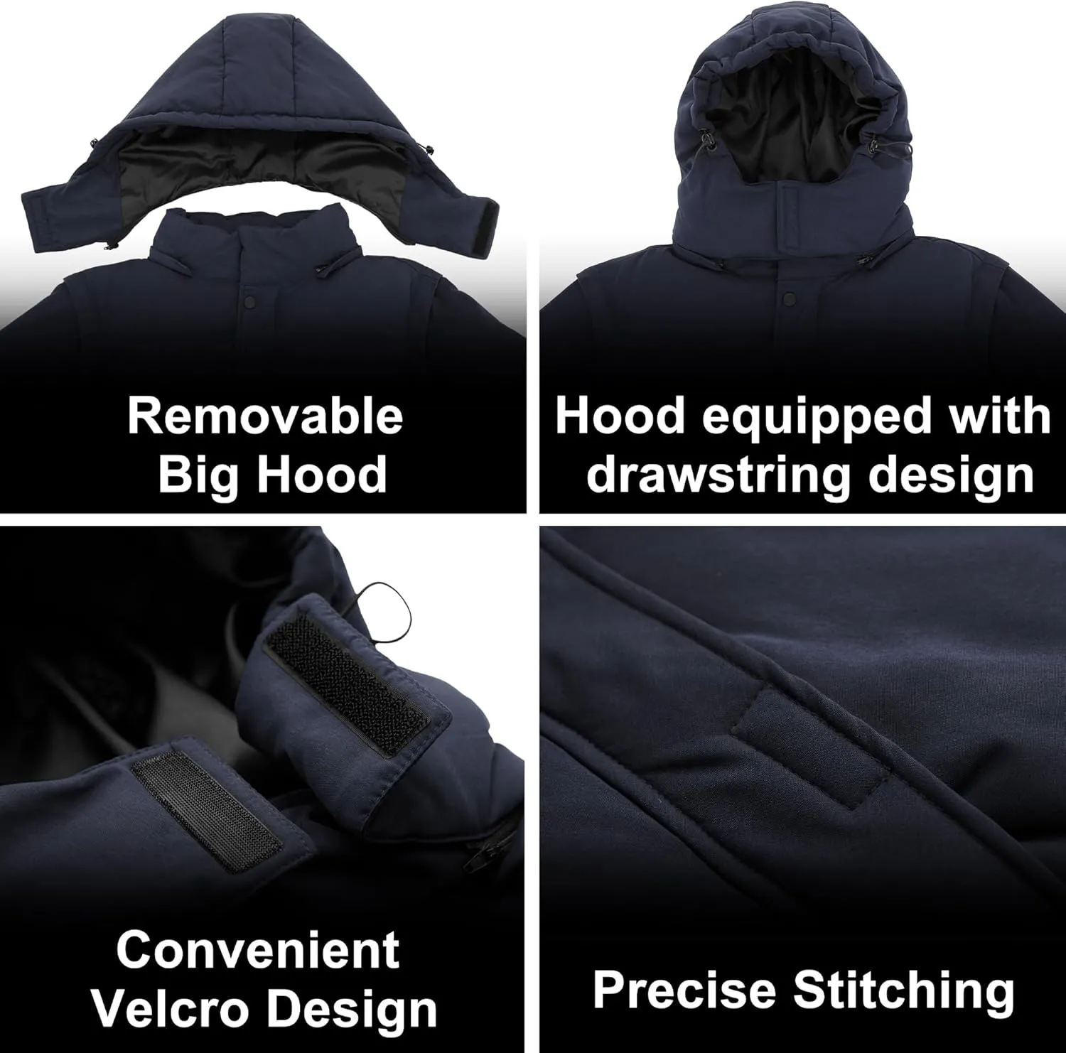 WEEN CHARM Men's Removable Sleeves Winter Coat Puffer Vest Waterproof Parka Jacket Warm Thicken Ski Coat with Removable Hood
