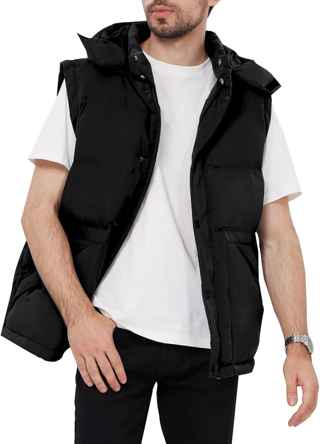 WEEN CHARM Men's Removable Sleeves Winter Coat Puffer Vest Waterproof Parka Jacket Warm Thicken Ski Coat with Removable Hood