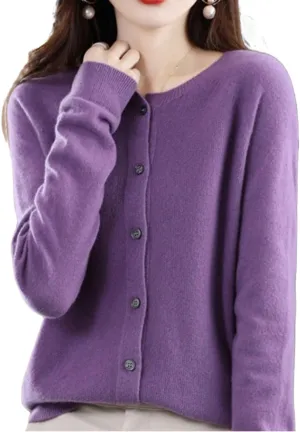WENOREG Women's Round Neck Cardigan Sweaters Button Front Long Sleeve Soft Warm Knit Open Front Sweater