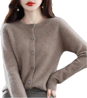 WENOREG Women's Round Neck Cardigan Sweaters Button Front Long Sleeve Soft Warm Knit Open Front Sweater