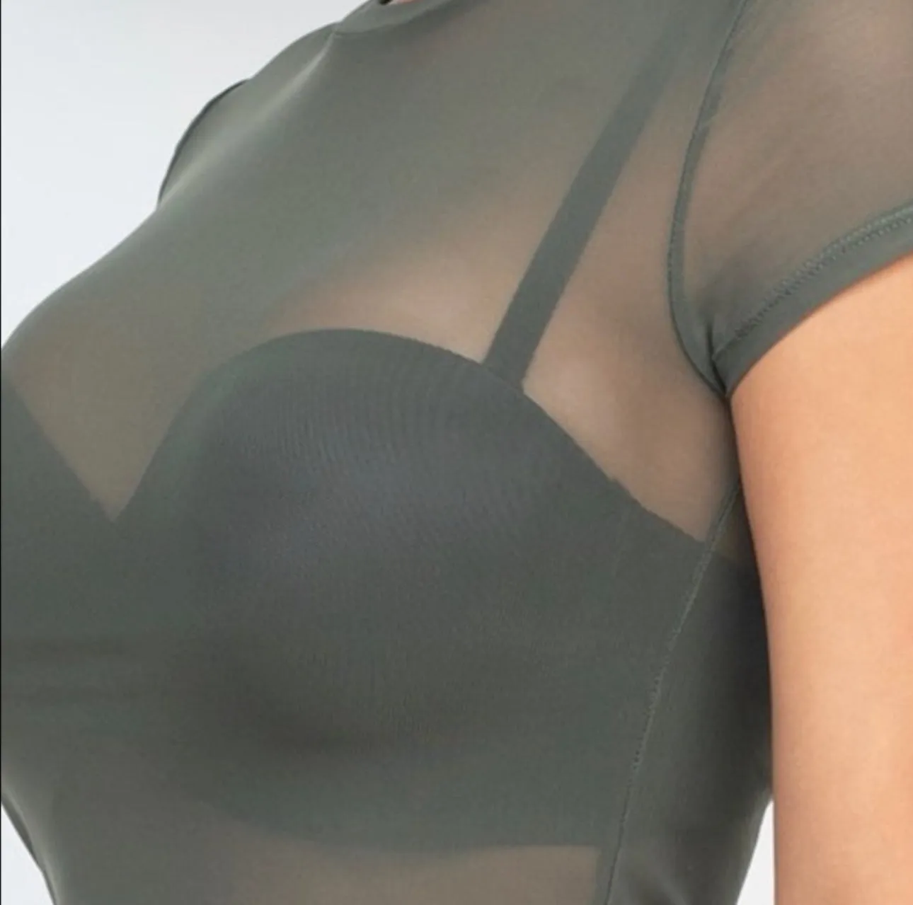 Win My Heart Sheer Mesh Short Sleeve Olive Crop Top