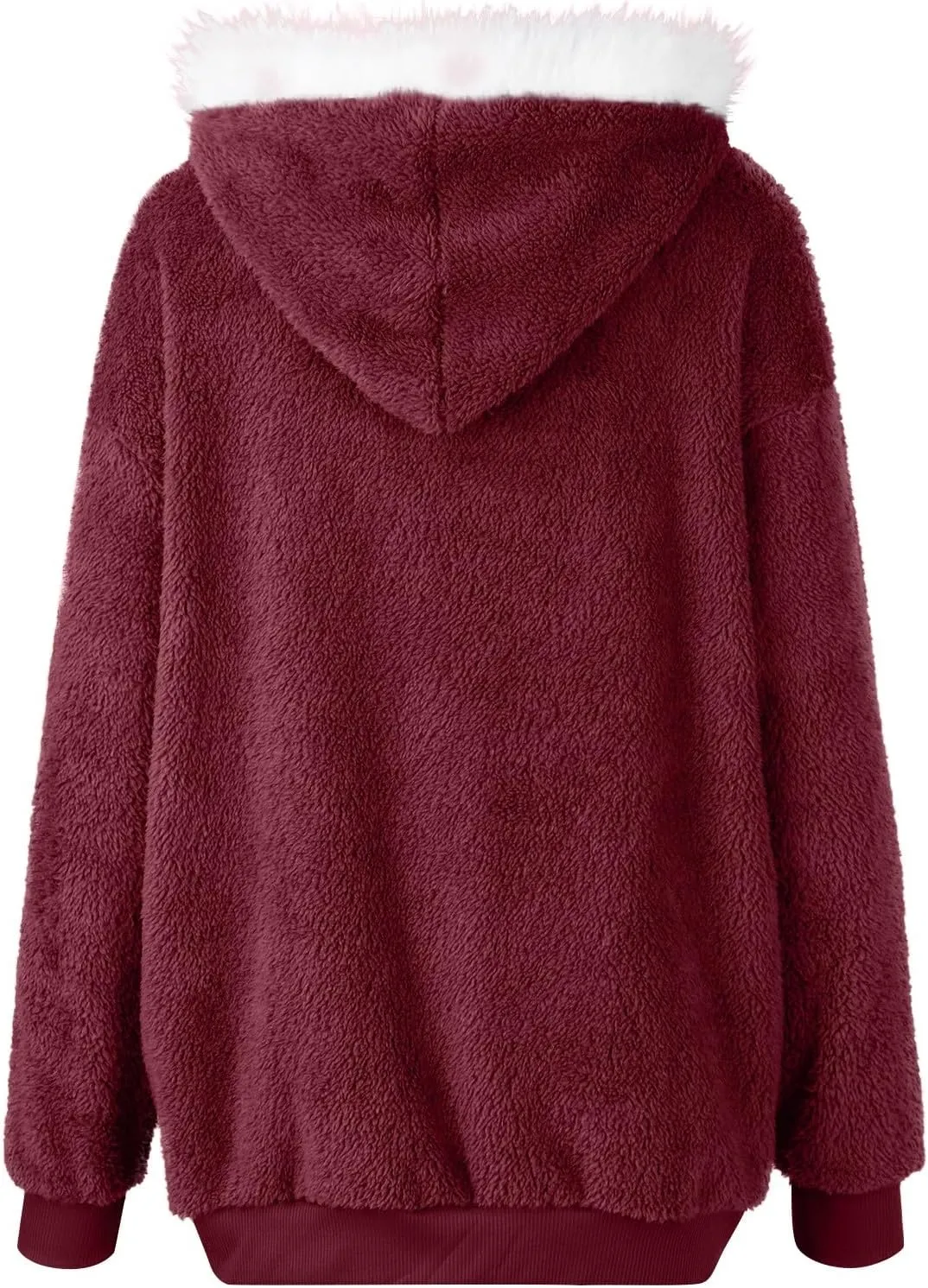 Winter Coats for Women Plus Size Fuzzy Sherpa Jacket Hoodies Color Block Warm Faux Fur Coat Outerwear with Pocket S-5X