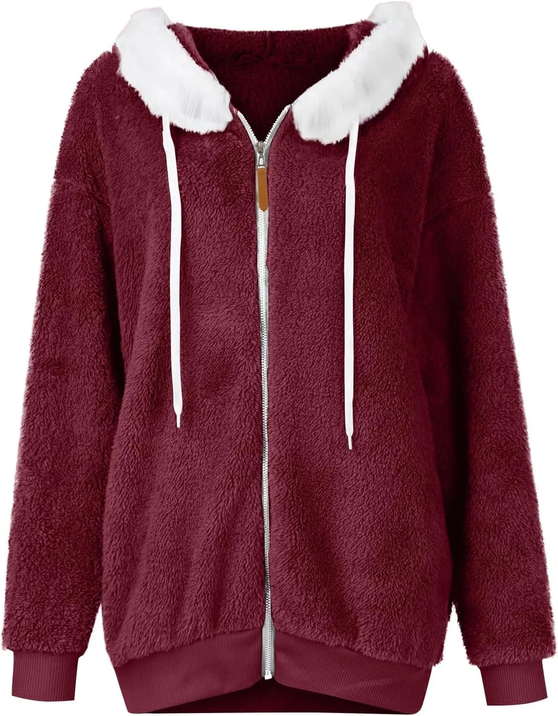 Winter Coats for Women Plus Size Fuzzy Sherpa Jacket Hoodies Color Block Warm Faux Fur Coat Outerwear with Pocket S-5X