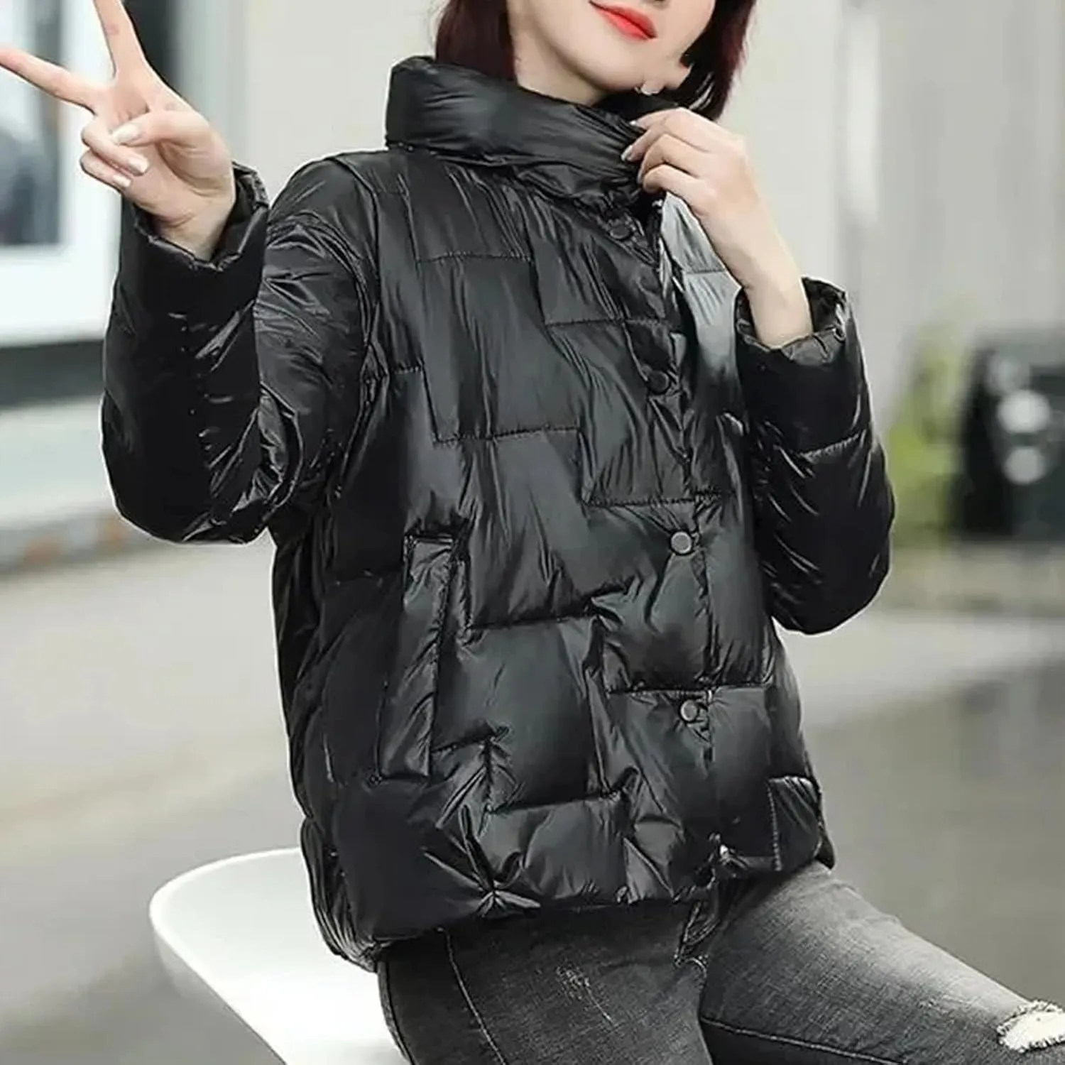 Winter Cotton-Padded Coat Women Short Parkas Stand Collar Coat Ligh Loose Ms Warm Cotton-Padded Jacket Female