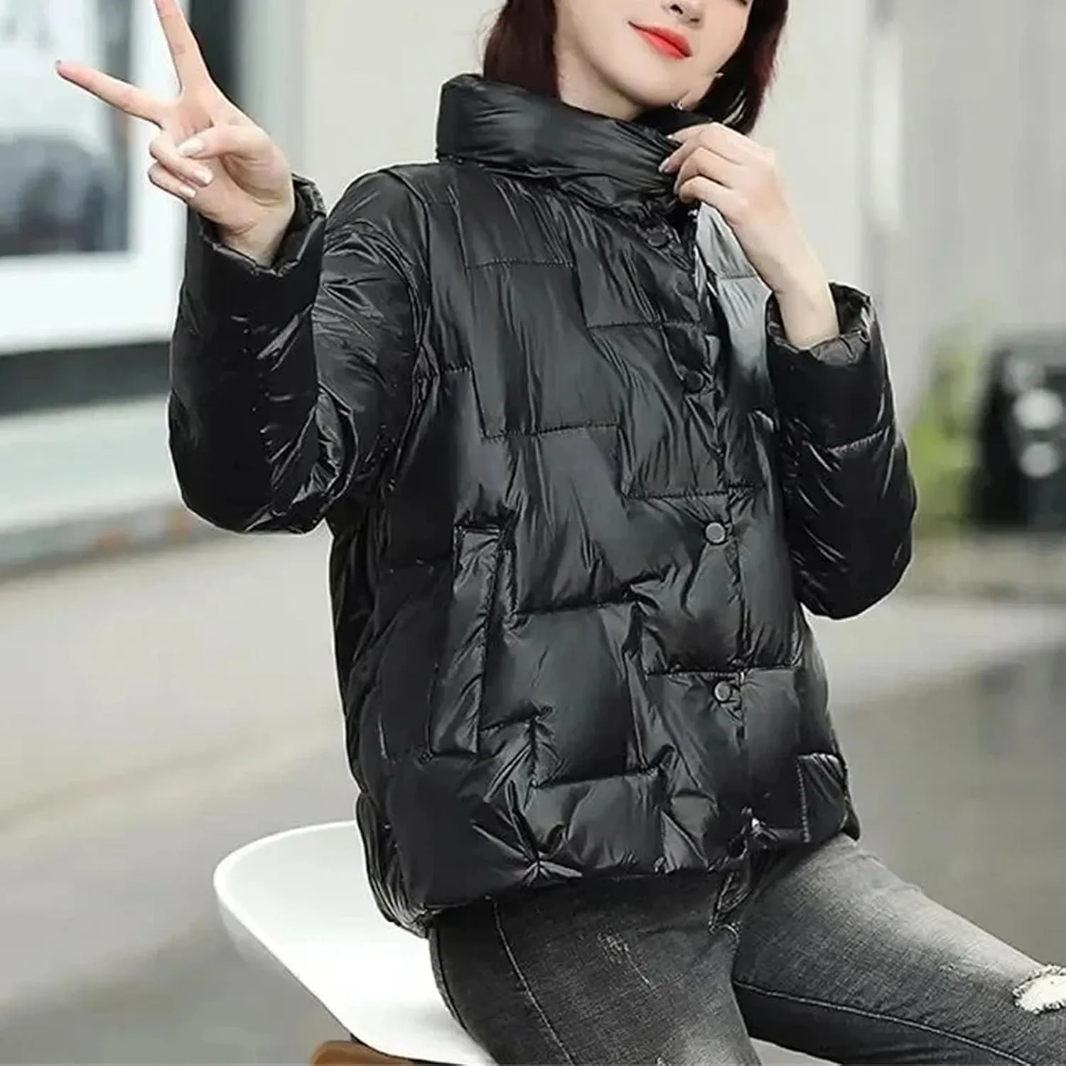 Winter Cotton-Padded Coat Women Short Parkas Stand Collar Coat Ligh Loose Ms Warm Cotton-Padded Jacket Female