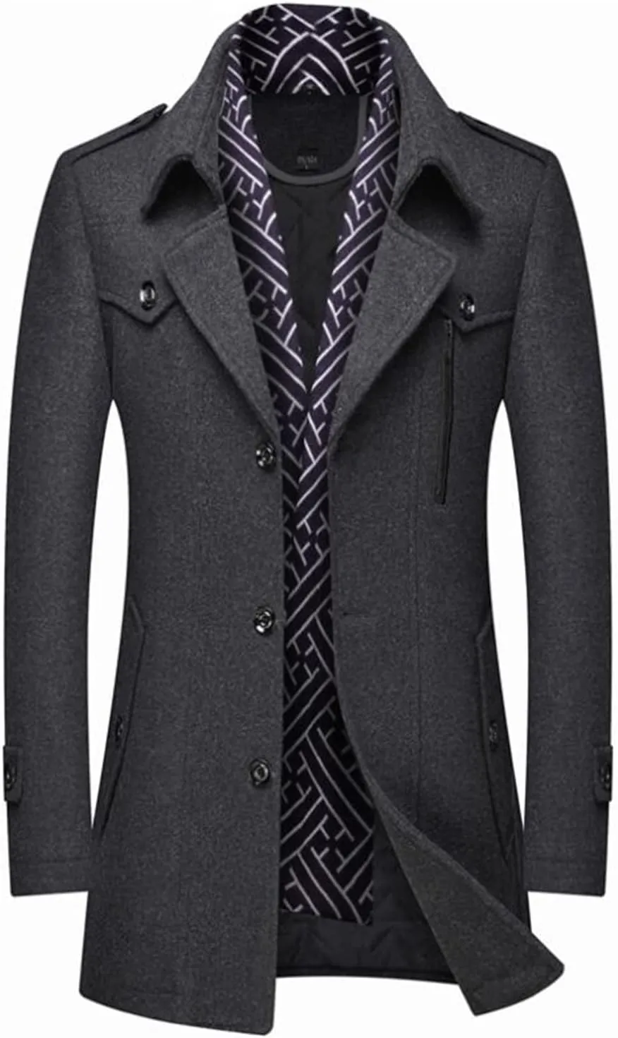 Winter Men'S Wool Coats M-Long Scarf Collar Cotton-Padded Thick Warm Woolen Trench Overcoat