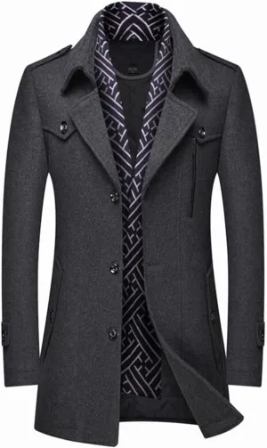 Winter Men'S Wool Coats M-Long Scarf Collar Cotton-Padded Thick Warm Woolen Trench Overcoat