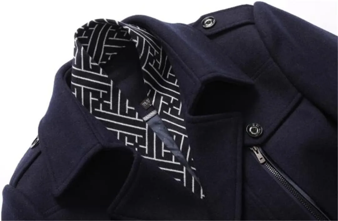 Winter Men'S Wool Coats M-Long Scarf Collar Cotton-Padded Thick Warm Woolen Trench Overcoat