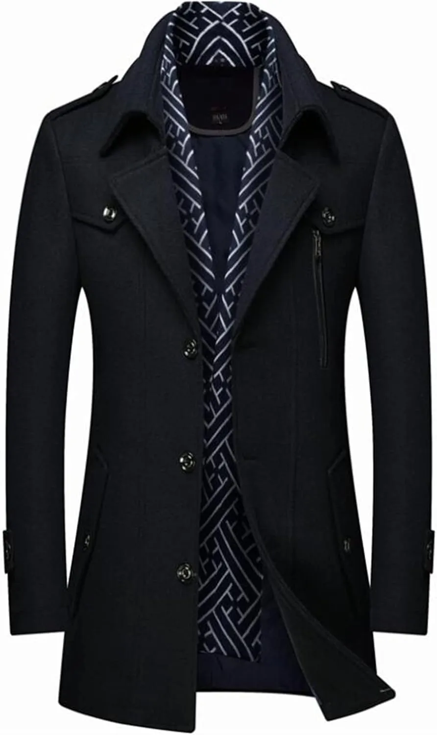 Winter Men'S Wool Coats M-Long Scarf Collar Cotton-Padded Thick Warm Woolen Trench Overcoat