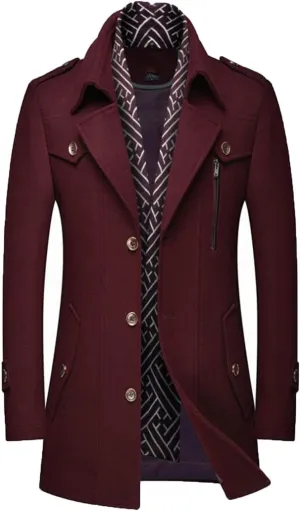 Winter Men'S Wool Coats M-Long Scarf Collar Cotton-Padded Thick Warm Woolen Trench Overcoat