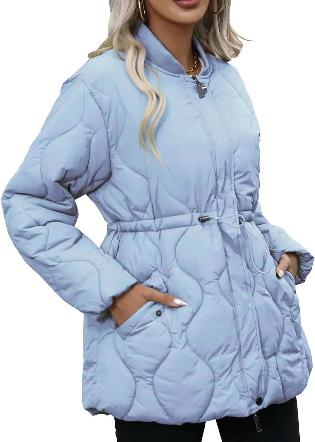 Winter Puffer Jacket Women Quilted Coats Warm Long Sleeves Puffy Jackets Women Down Coat