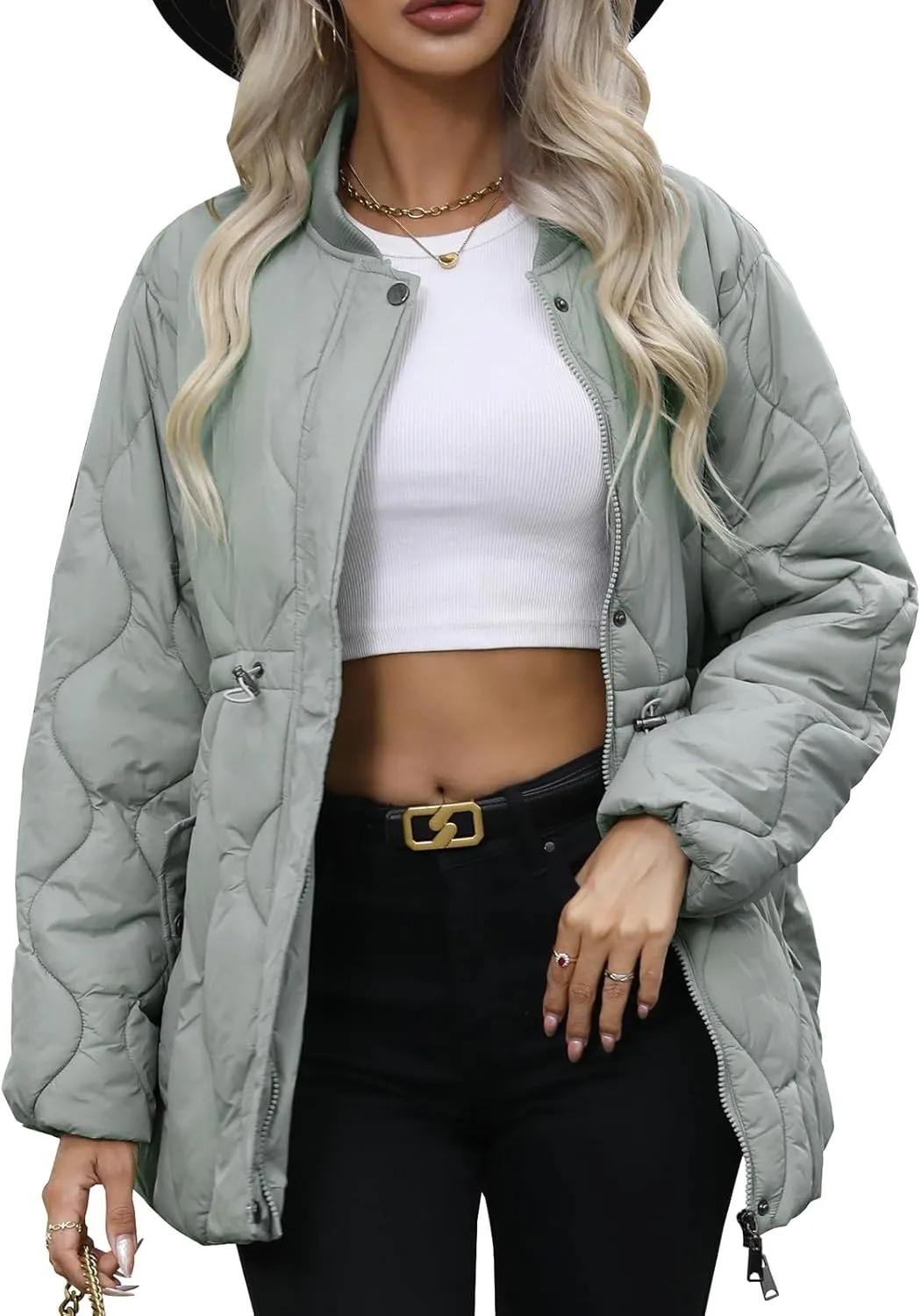 Winter Puffer Jacket Women Quilted Coats Warm Long Sleeves Puffy Jackets Women Down Coat