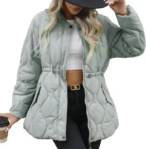 Winter Puffer Jacket Women Quilted Coats Warm Long Sleeves Puffy Jackets Women Down Coat