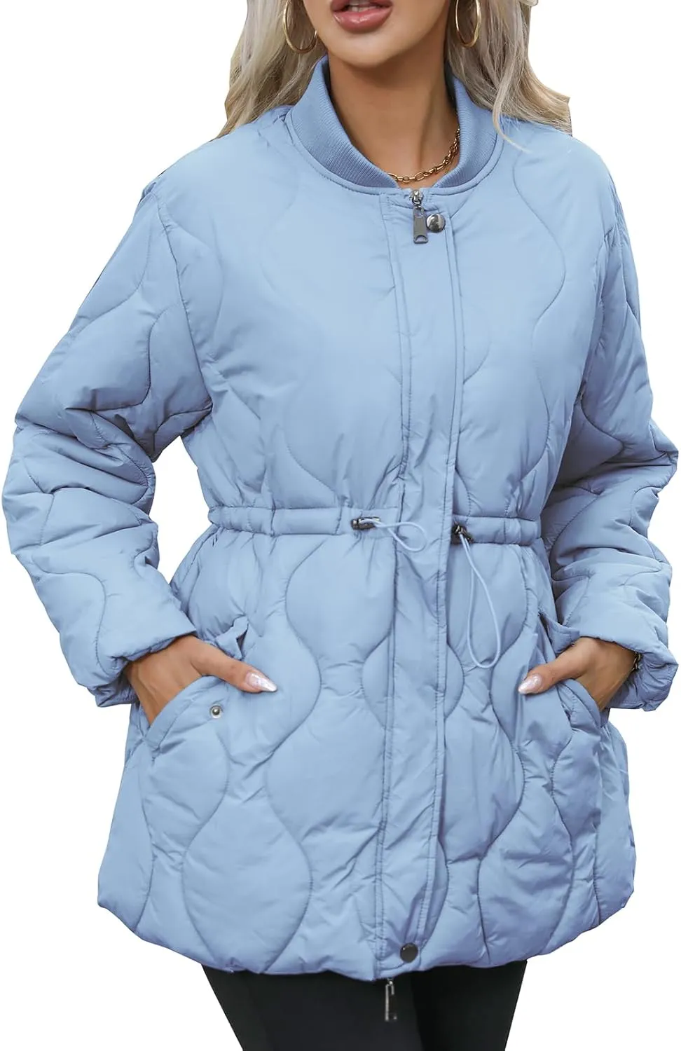 Winter Puffer Jacket Women Quilted Coats Warm Long Sleeves Puffy Jackets Women Down Coat
