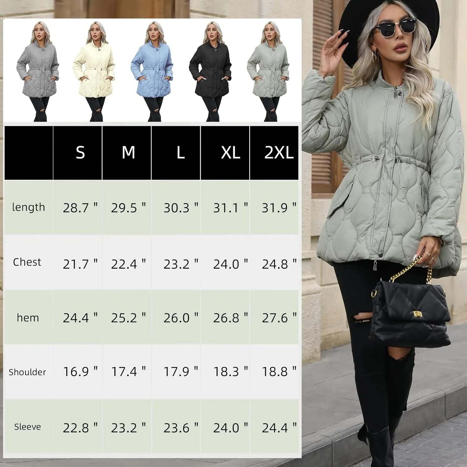 Winter Puffer Jacket Women Quilted Coats Warm Long Sleeves Puffy Jackets Women Down Coat