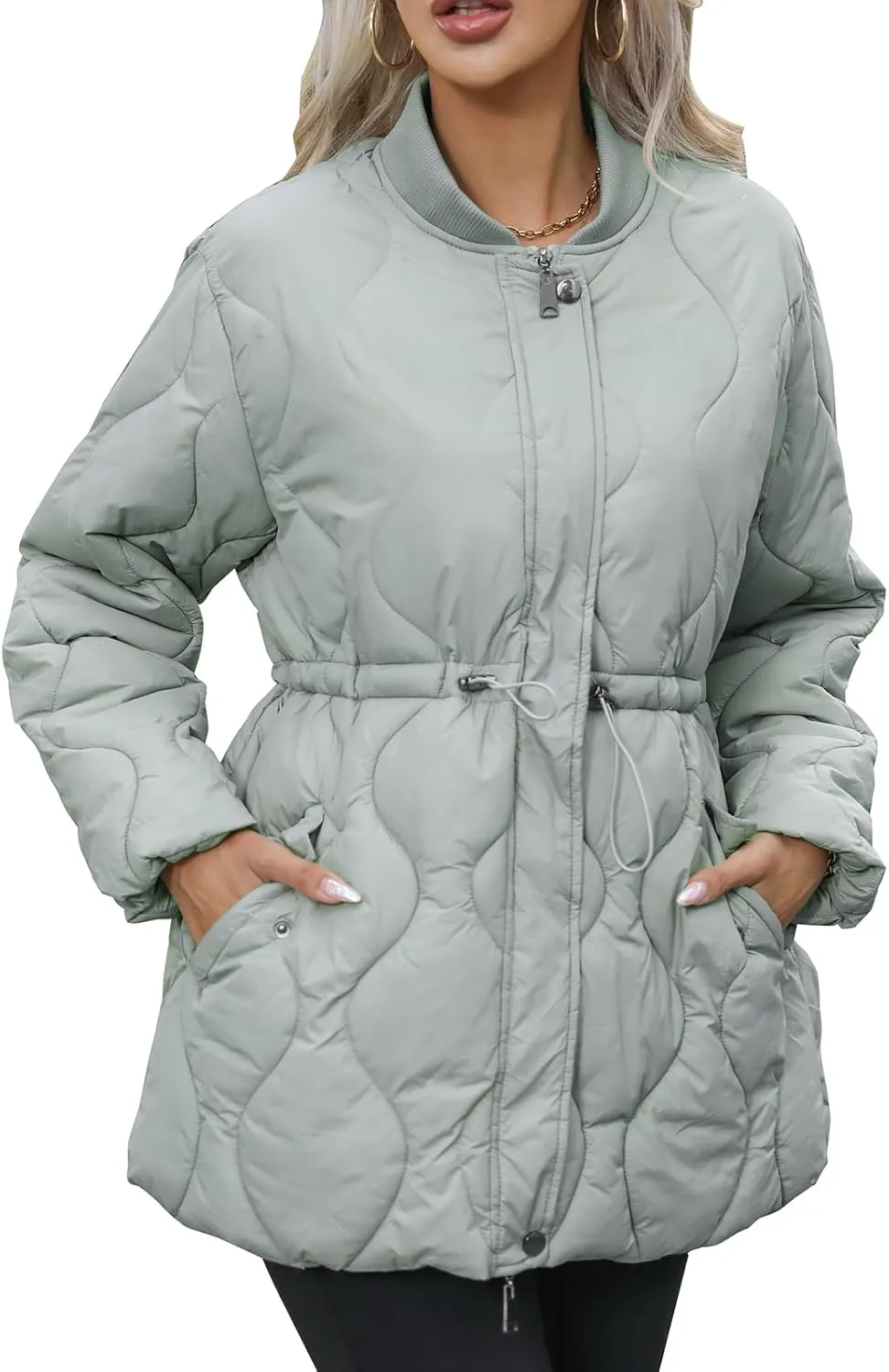 Winter Puffer Jacket Women Quilted Coats Warm Long Sleeves Puffy Jackets Women Down Coat