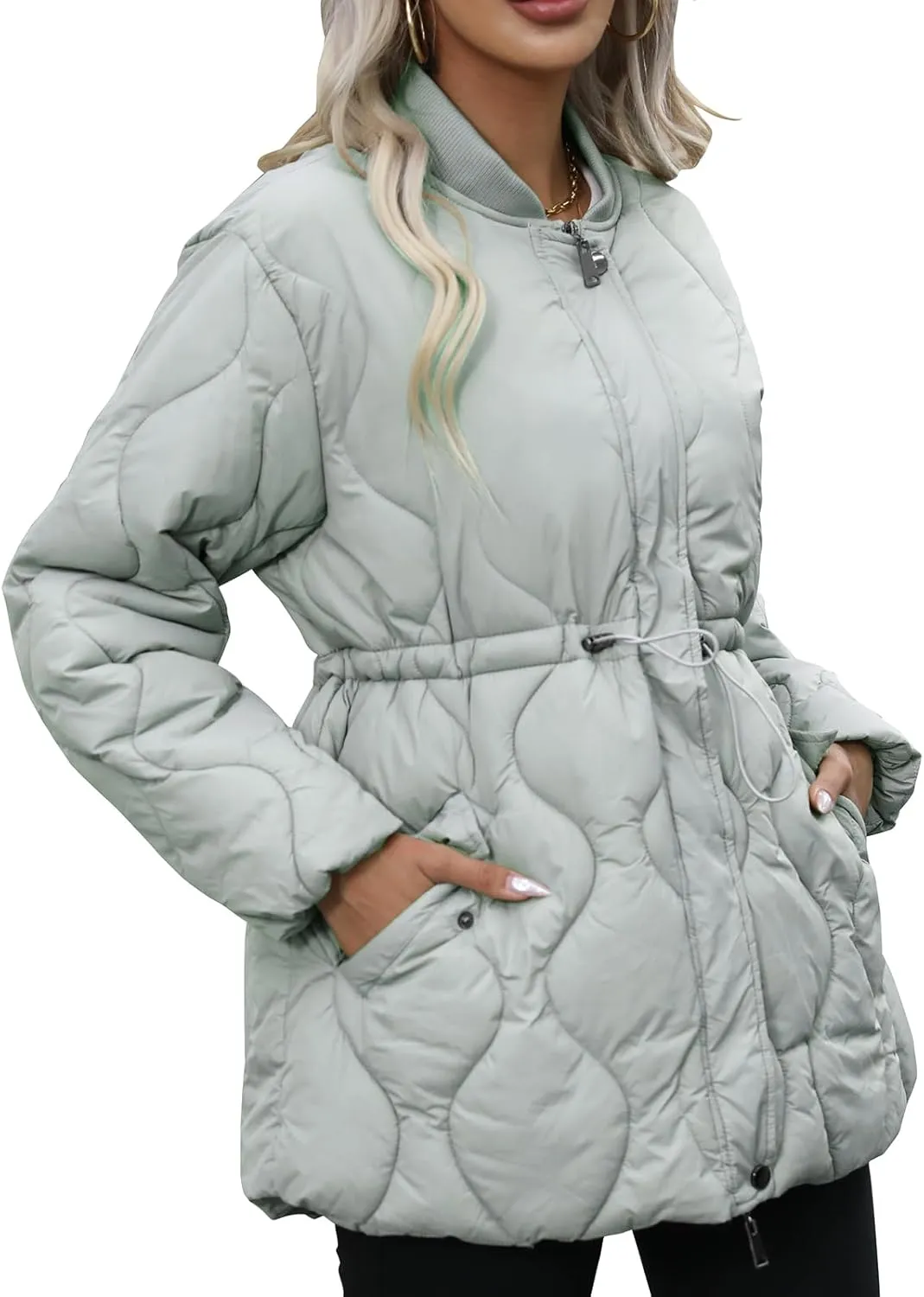 Winter Puffer Jacket Women Quilted Coats Warm Long Sleeves Puffy Jackets Women Down Coat
