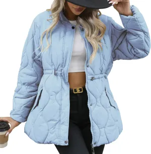 Winter Puffer Jacket Women Quilted Coats Warm Long Sleeves Puffy Jackets Women Down Coat