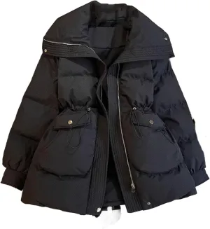 Winter Short Stand Collar Thicken Bread Jacket Puffer Ottwear Women's Jacket Drawstring Cotton-padded Clothes Down Coat