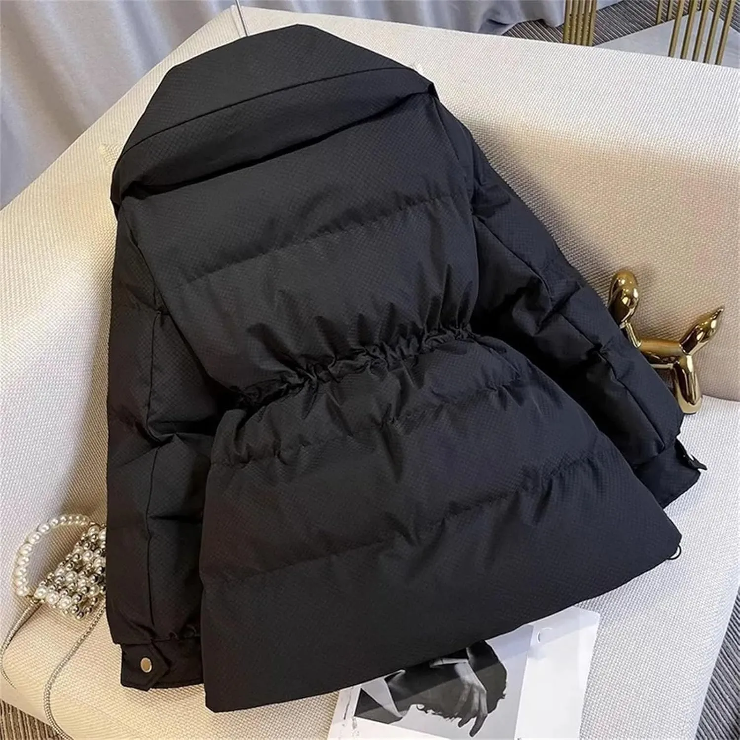 Winter Short Stand Collar Thicken Bread Jacket Puffer Ottwear Women's Jacket Drawstring Cotton-padded Clothes Down Coat