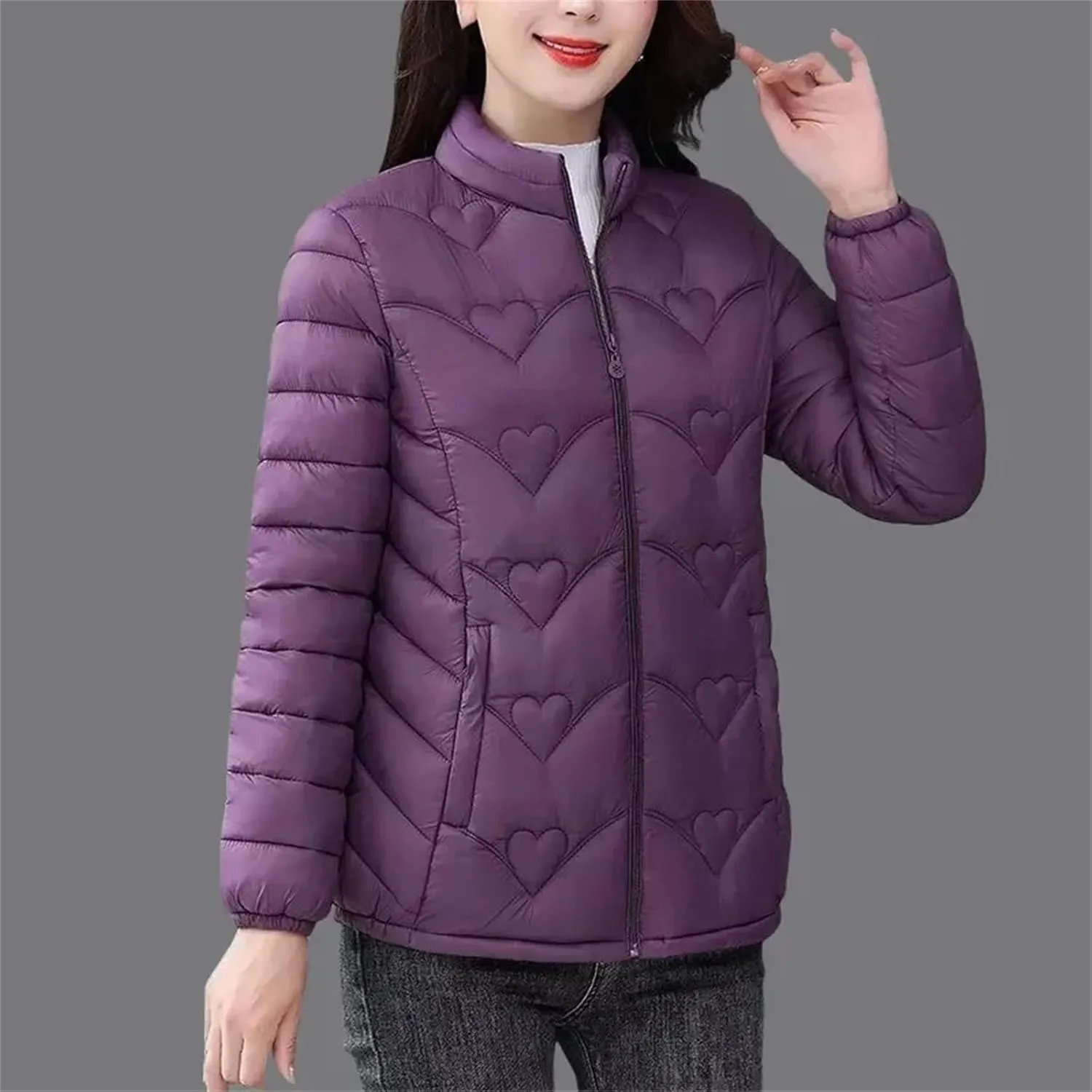 Winter Short Standing Collar Cotton-padded Jacket Loose Lightweight Warm Parkas Casual Pockets Cotton Coats Women's