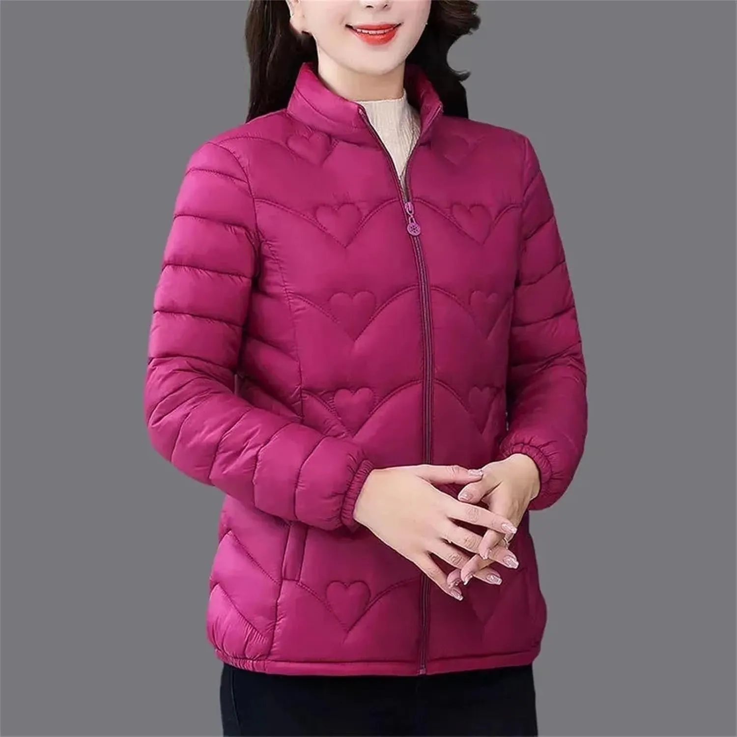 Winter Short Standing Collar Cotton-padded Jacket Loose Lightweight Warm Parkas Casual Pockets Cotton Coats Women's
