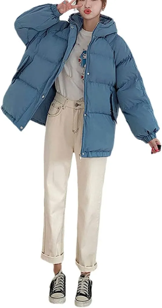 Winter Women Cotton-Padded Jacket, Female Korean Hooded Loose Harajuku Coat, Women Warm Thick Short Parkas