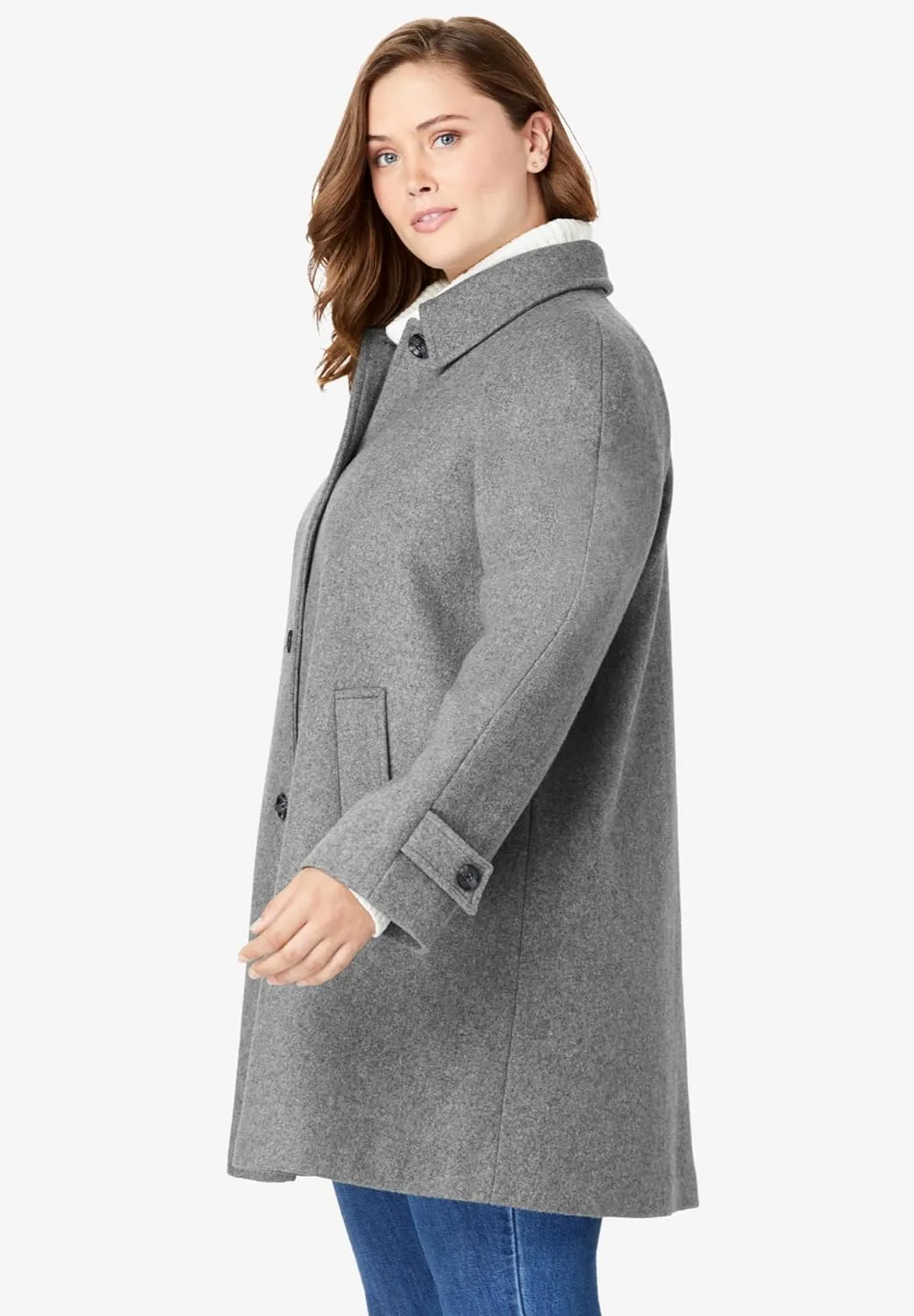 Woman Within Plus Size Wool-Blend Classic A-Line Coat