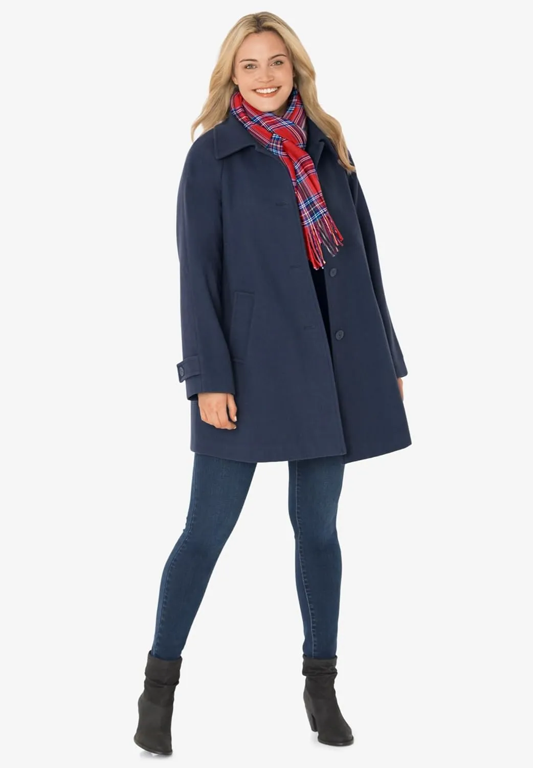 Woman Within Plus Size Wool-Blend Classic A-Line Coat