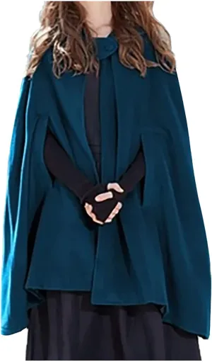 Women Fall Winter Trench Coat Cloak Hooded Long Open Front Cape Coat Poncho Batwing Cardigan Wool Blend Solid Outwear