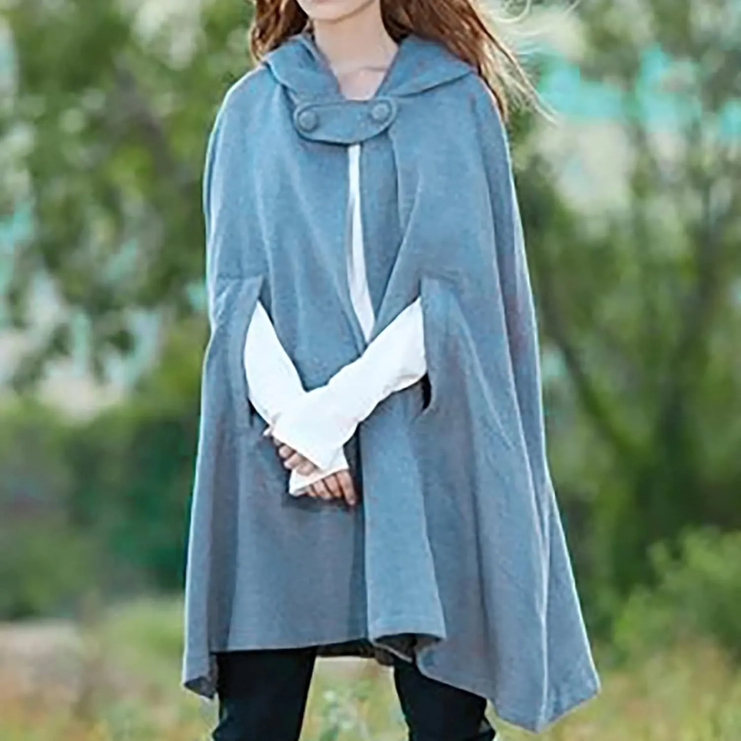 Women Fall Winter Trench Coat Cloak Hooded Long Open Front Cape Coat Poncho Batwing Cardigan Wool Blend Solid Outwear