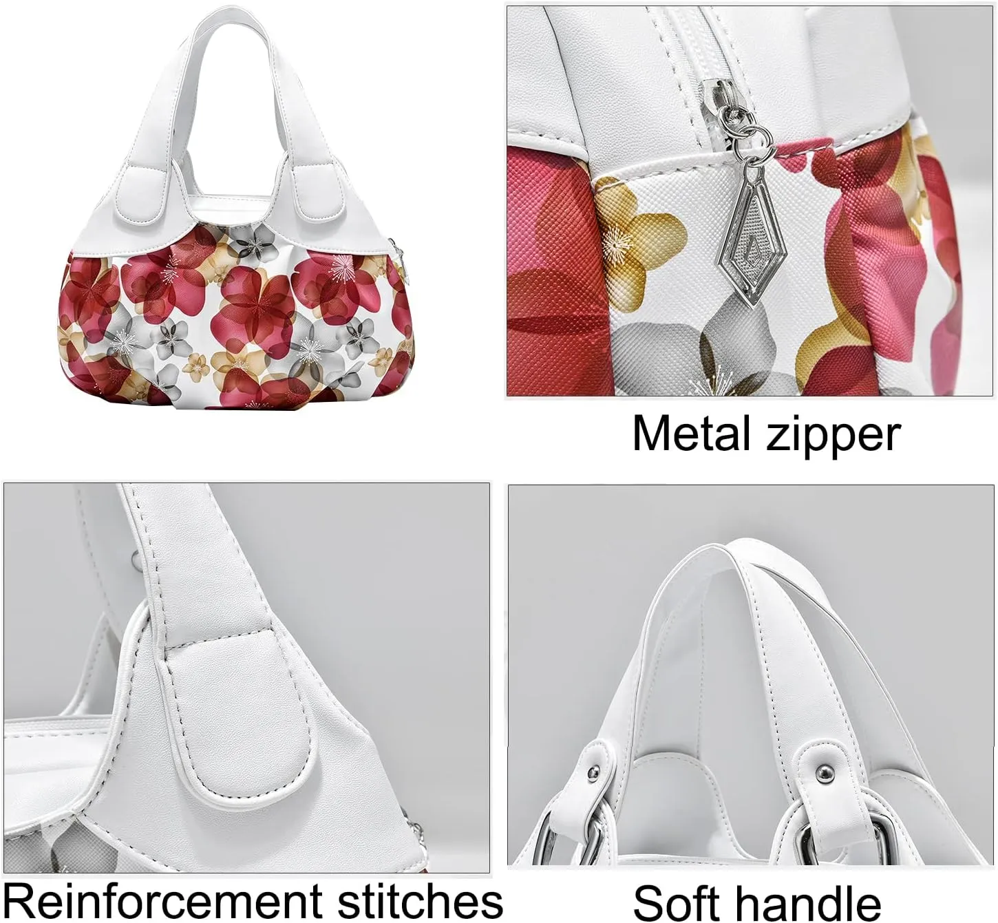 Women Fashion Handbag Flower Pattern Hobo Bag Water Resistant Polyurethane Bags