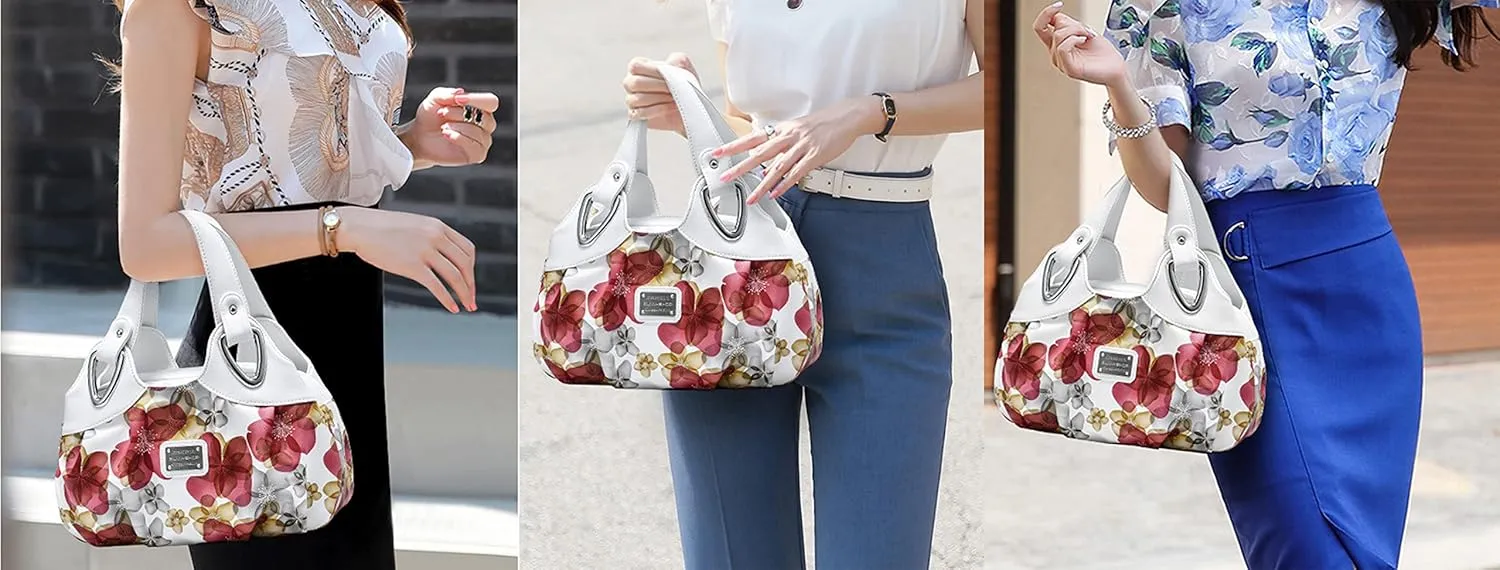 Women Fashion Handbag Flower Pattern Hobo Bag Water Resistant Polyurethane Bags