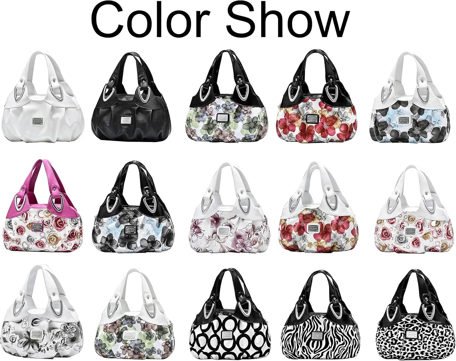 Women Fashion Handbag Flower Pattern Hobo Bag Water Resistant Polyurethane Bags
