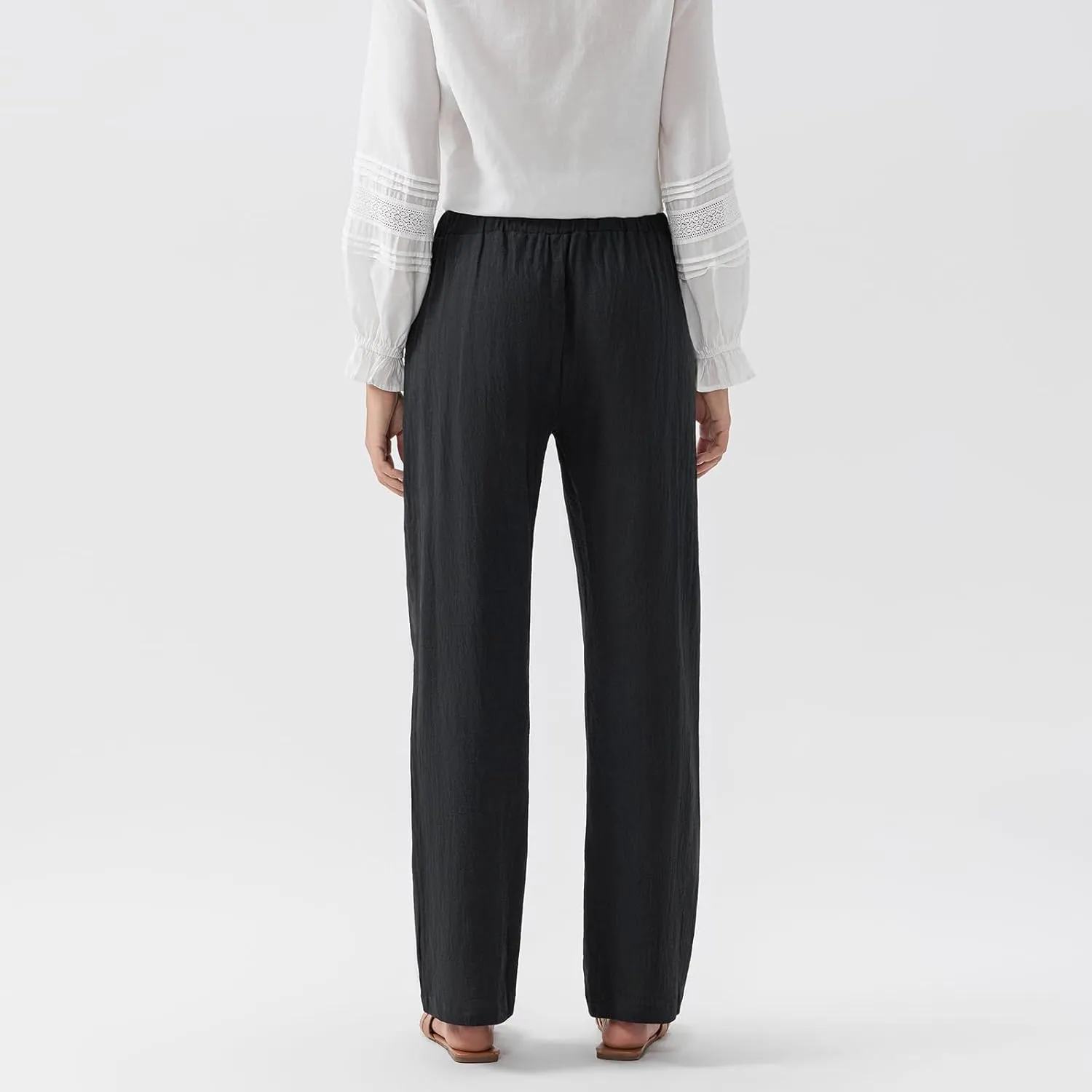 Women Linen Palazzo Pants Summer Boho Wide Leg High Waist Casual Pant 2025 Travel Pants Women Baggy Pants
