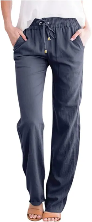 Women Linen Palazzo Pants Summer Boho Wide Leg High Waist Casual Pant 2025 Travel Pants Women Baggy Pants
