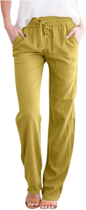 Women Linen Palazzo Pants Summer Boho Wide Leg High Waist Casual Pant 2025 Travel Pants Women Baggy Pants
