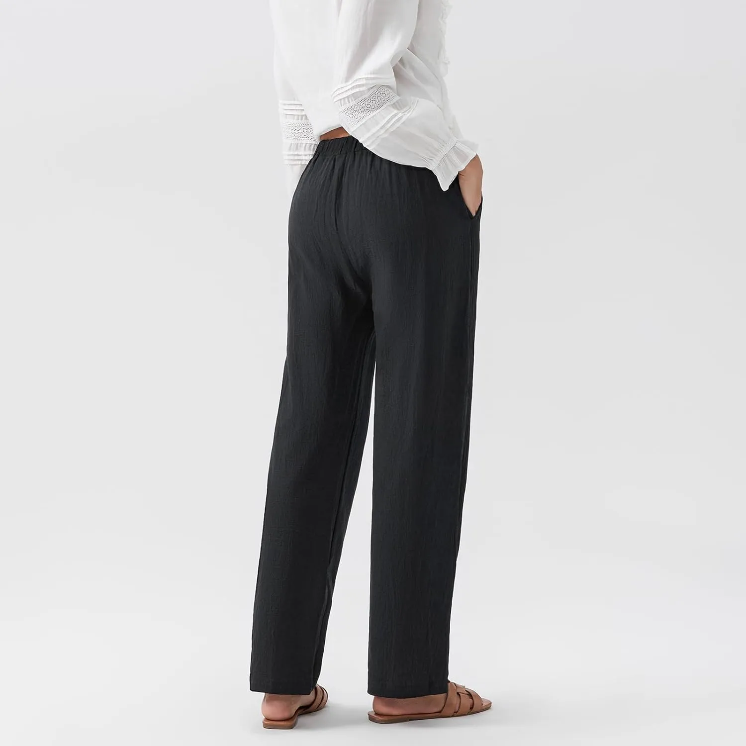 Women Linen Palazzo Pants Summer Boho Wide Leg High Waist Casual Pant 2025 Travel Pants Women Baggy Pants