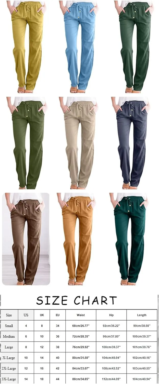 Women Linen Palazzo Pants Summer Boho Wide Leg High Waist Casual Pant 2025 Travel Pants Women Baggy Pants