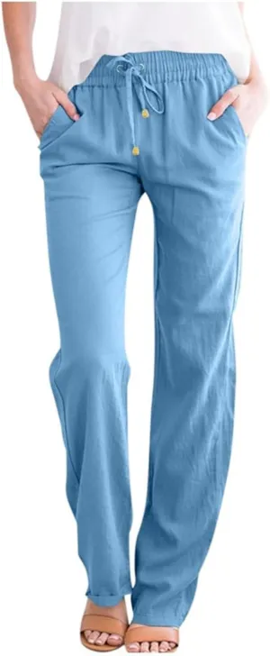 Women Linen Palazzo Pants Summer Boho Wide Leg High Waist Casual Pant 2025 Travel Pants Women Baggy Pants
