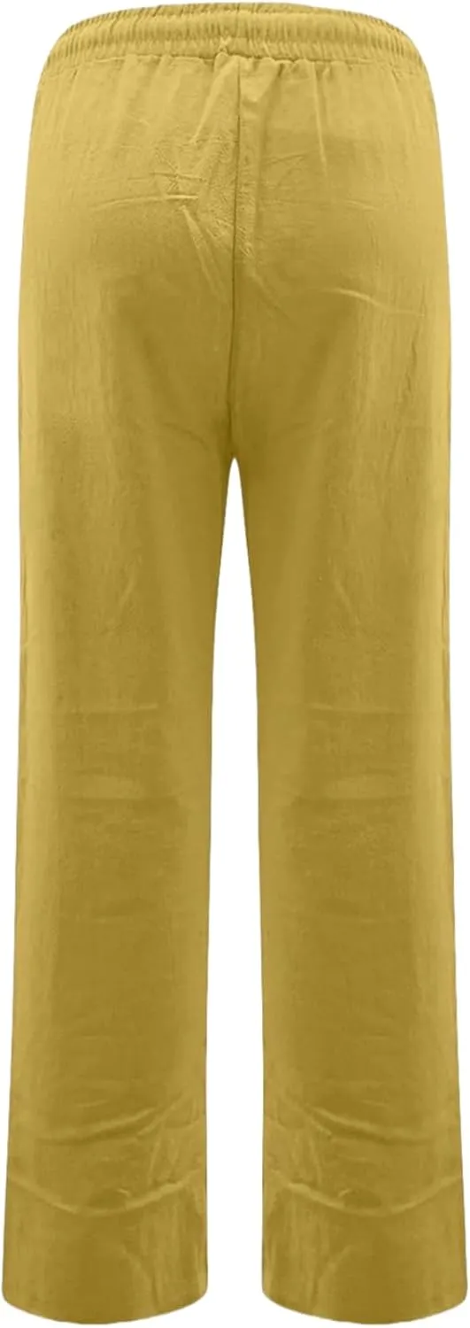 Women Linen Palazzo Pants Summer Boho Wide Leg High Waist Casual Pant 2025 Travel Pants Women Baggy Pants