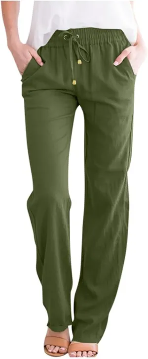 Women Linen Palazzo Pants Summer Boho Wide Leg High Waist Casual Pant 2025 Travel Pants Women Baggy Pants