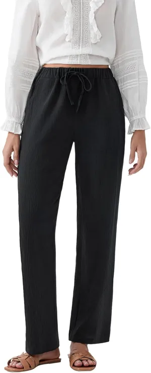 Women Linen Palazzo Pants Summer Boho Wide Leg High Waist Casual Pant 2025 Travel Pants Women Baggy Pants