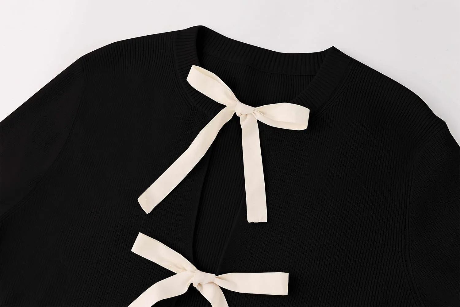 Women Long Sleeve Bow Tie Front Cardigan Sweater Open Front Knit Pullover Tops Casual 2024 Fall Winter