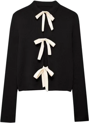 Women Long Sleeve Bow Tie Front Cardigan Sweater Open Front Knit Pullover Tops Casual 2024 Fall Winter