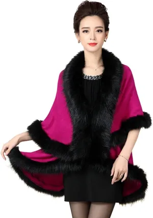 Women Luxury Bridal Faux Fur Shawl Wraps Cloak Coat Sweater Cape Poncho for Evening Party