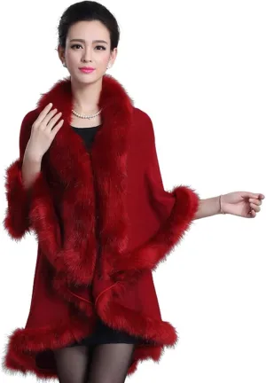 Women Luxury Bridal Faux Fur Shawl Wraps Cloak Coat Sweater Cape Poncho for Evening Party