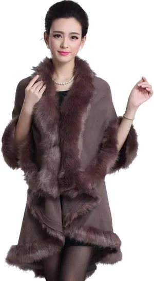 Women Luxury Bridal Faux Fur Shawl Wraps Cloak Coat Sweater Cape Poncho for Evening Party