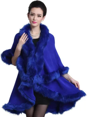 Women Luxury Bridal Faux Fur Shawl Wraps Cloak Coat Sweater Cape Poncho for Evening Party