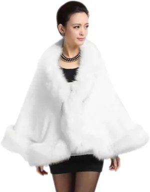 Women Luxury Bridal Faux Fur Shawl Wraps Cloak Coat Sweater Cape